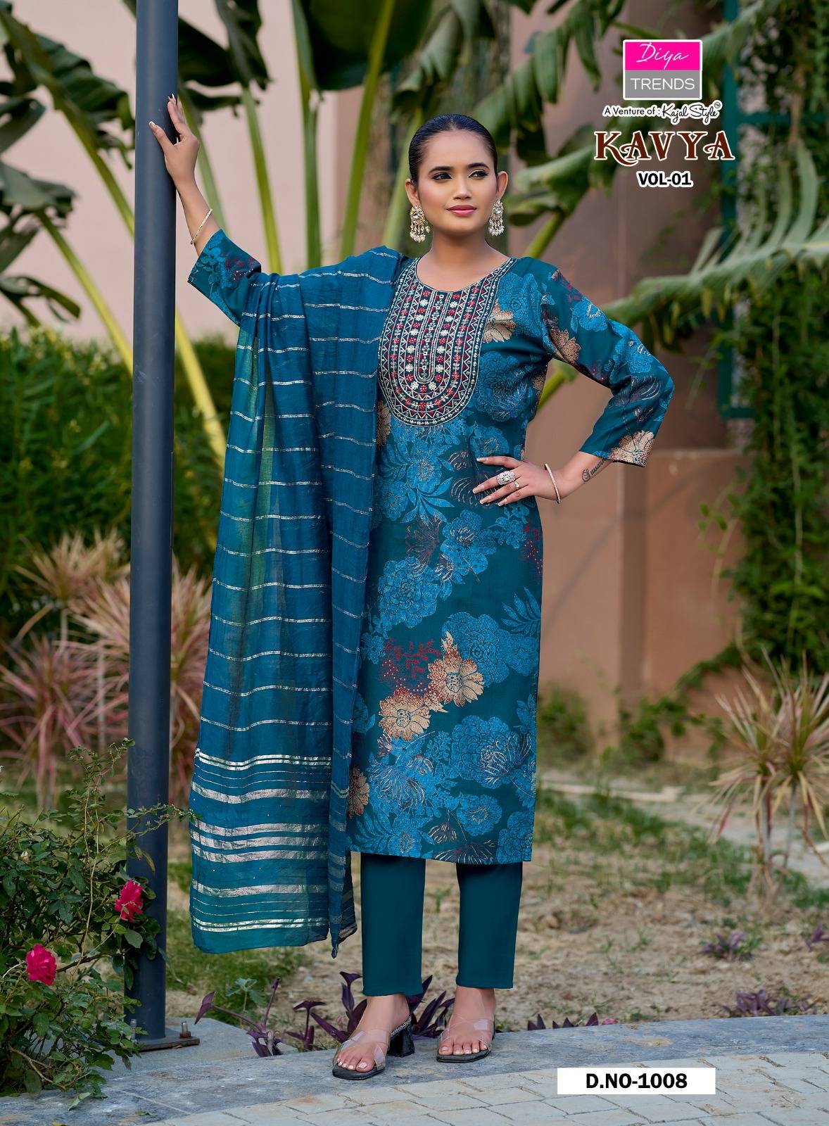 Kavya vol.1 By Diya Trends1001 To 1008 Series Beautiful Festive Suits Colourful Vertican Print Stitched Dresses At Wholesale Price